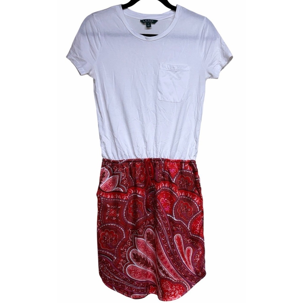 LAUREN RALPH LAUREN‎ MIXED MEDIA PAISLEY DRESS RED WOMEN'S SIZE SMALL